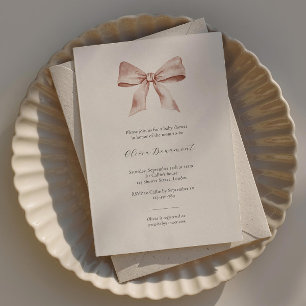 Elegant baby shower invitation with pink ribbon