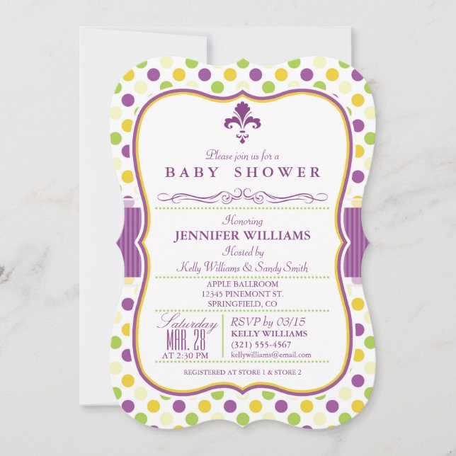Elegant Baby Shower Invite; Purple Fleur-de-lis Invitation (Front)