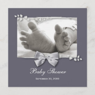 Elegant Baby Shower New Baby Feet With Silver Bow Invitation