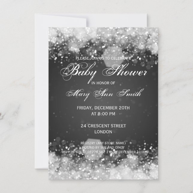 Elegant Baby Shower Night Sparkle Black Invitation (Front)
