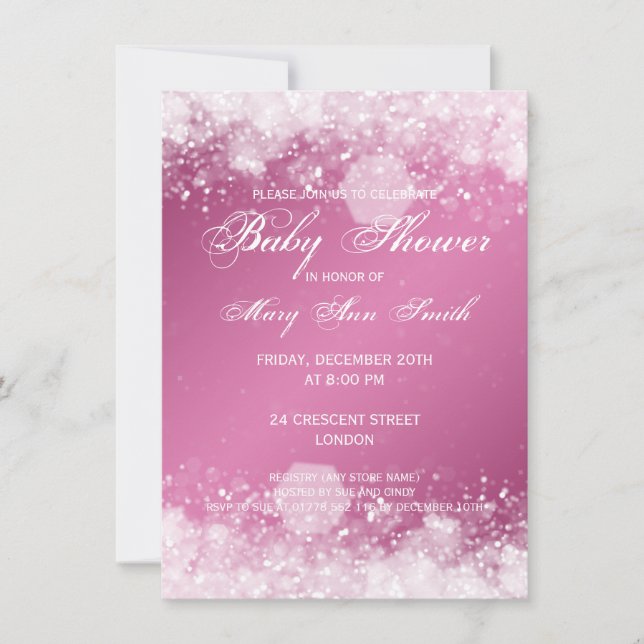 Elegant Baby Shower Night Sparkle Pink Invitation (Front)