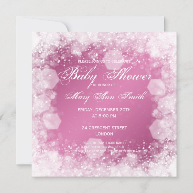 Elegant Baby Shower Night Sparkle Pink Invitation (Front)