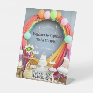 Elegant Baby Shower Pedestal Sign   Floral & Gold 