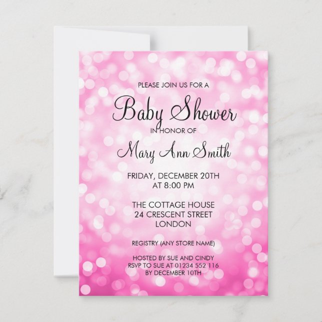 Elegant Baby Shower Pink Glitter Lights Invitation (Front)