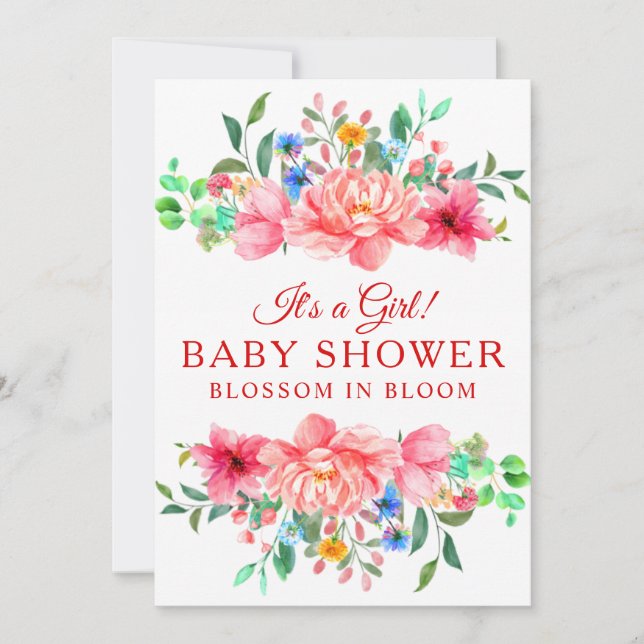Elegant Baby Shower Pink Rose Flower Invitation (Front)