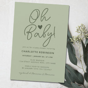 Elegant Baby Shower Script Modern Sage Green Invitation