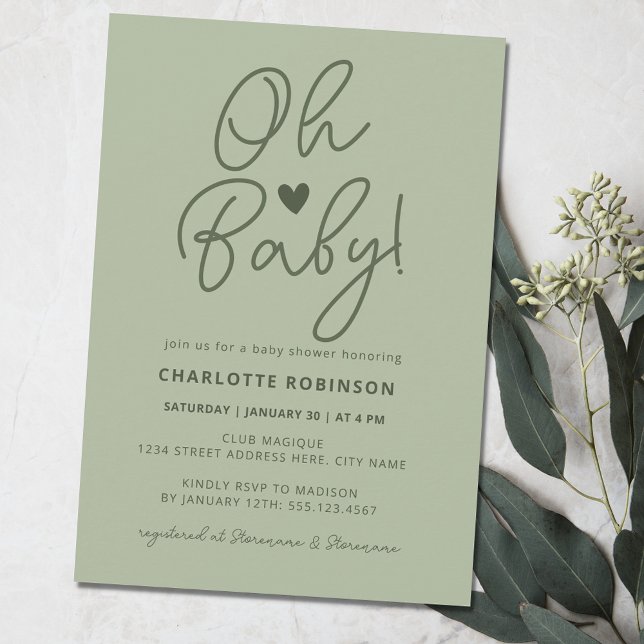 Elegant Baby Shower Script Modern Sage Green Invitation (Creator Uploaded)