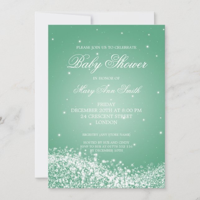 Elegant Baby Shower Sparkling Wave Mint Invitation (Front)