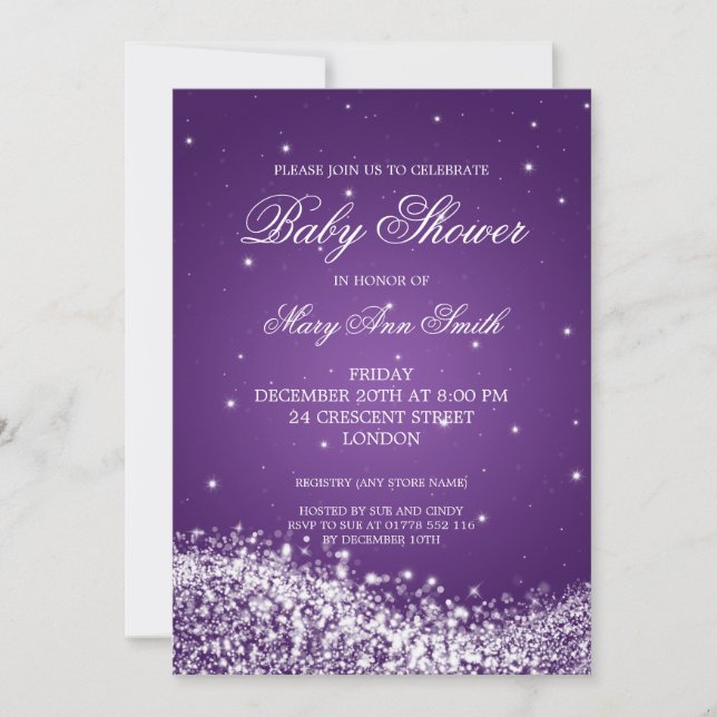 Elegant Baby Shower Sparkling Wave Purple Invitation (Front)