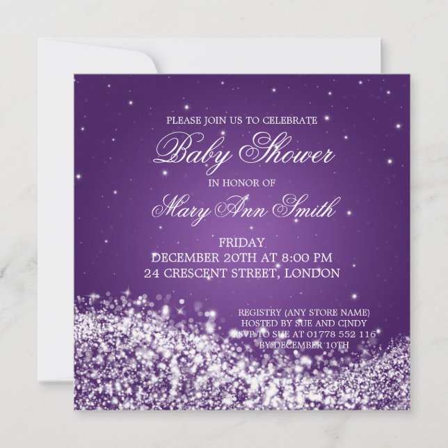 Elegant Baby Shower Sparkling Wave Purple Invitation (Front)