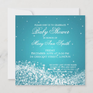 Elegant Baby Shower Sparkling Wave Turquoise Invitation