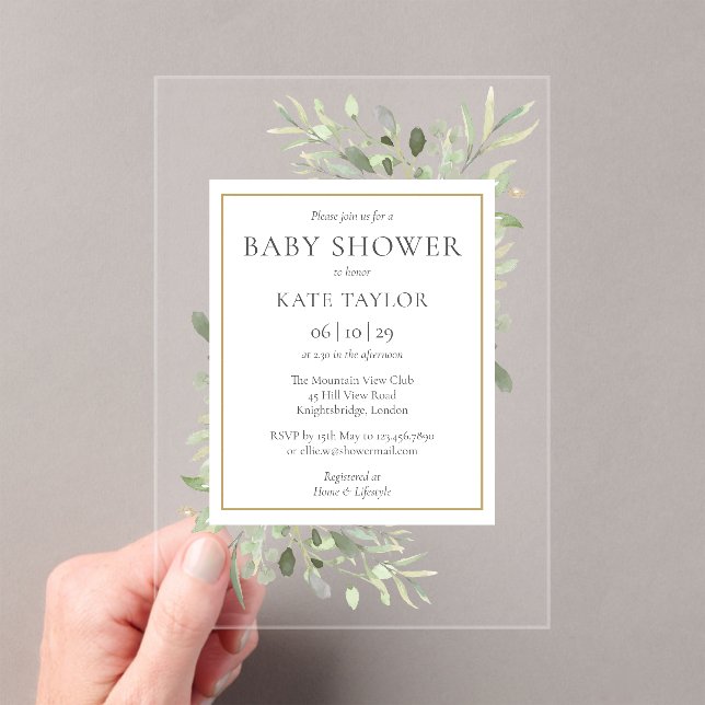 Elegant Baby Shower Sprinkle Watercolor Greenery Acrylic Invitations (Insitu (Handheld))
