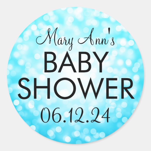 Elegant Baby Shower Turquoise Glitter Lights Classic Round Sticker (Front)