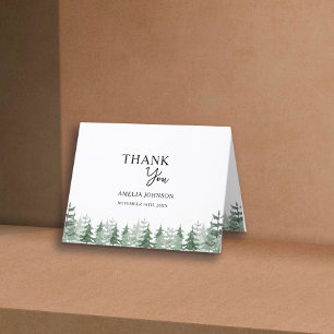 Elegant Baby Shower Watercolor Pine-Tree Thank You Card
