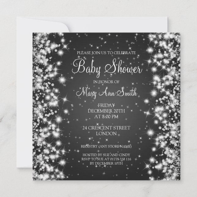 Elegant Baby Shower Winter Sparkle Black Invitation (Front)
