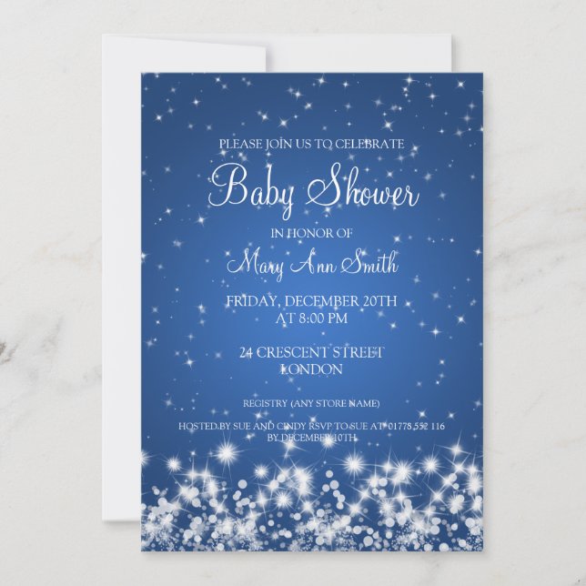 Elegant Baby Shower Winter Sparkle Blue Invitation (Front)