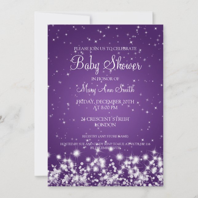 Elegant Baby Shower Winter Sparkle Purple Invitation (Front)