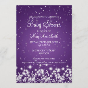 Elegant Baby Shower Winter Sparkle Purple Invitation