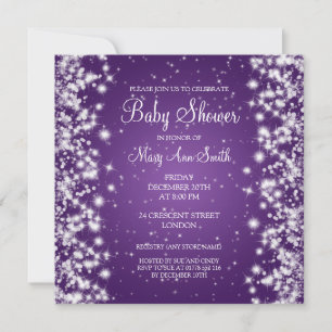 Elegant Baby Shower Winter Sparkle Purple Invitation