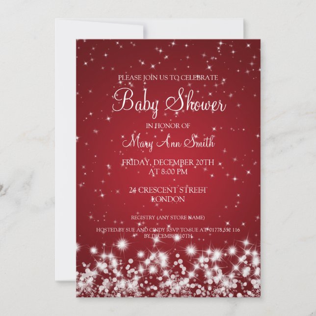 Elegant Baby Shower Winter Sparkle Red Invitation (Front)