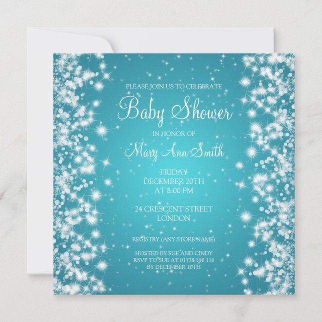 Elegant Baby Shower Winter Sparkle Turquoise Invitation (Front)