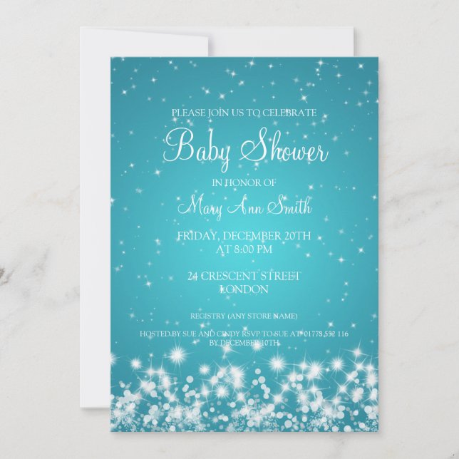 Elegant Baby Shower Winter Sparkle Turquoise Invitation (Front)