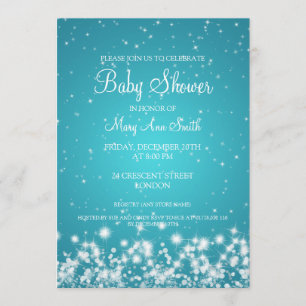 Elegant Baby Shower Winter Sparkle Turquoise Invitation