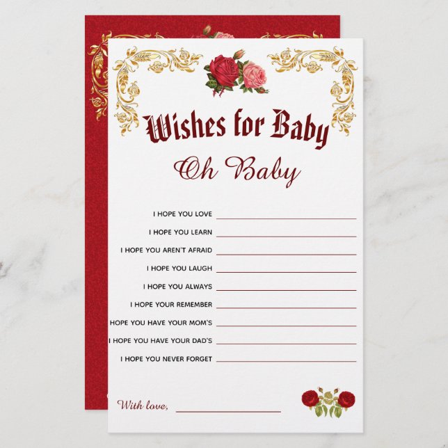 Elegant Baby Shower Wishes for Baby Game Card (Front/Back)