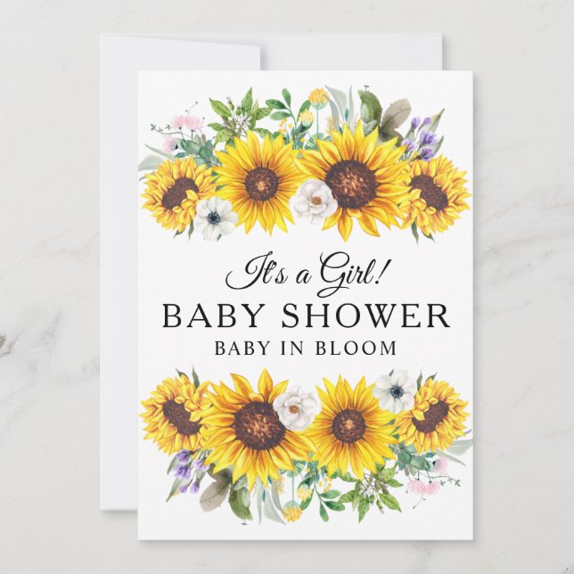 Elegant Baby Shower Yellow Sunflower Flower Invit Invitation (Front)
