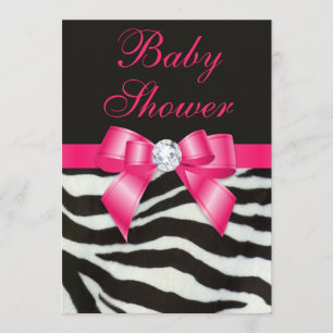 Elegant Baby Shower Zebra Stripes Hot Pink Bow Invitation