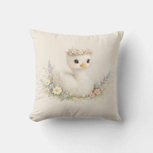 Elegant Baby Swan Wildflower Watercolor Stationery Cushion
