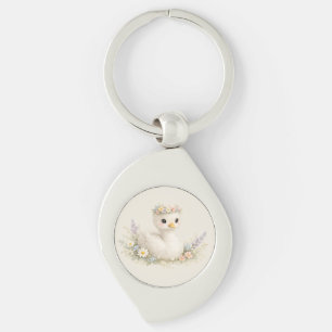 Elegant Baby Swan Wildflower Watercolor Stationery Key Ring