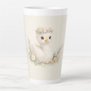 Elegant Baby Swan Wildflower Watercolor Stationery Latte Mug