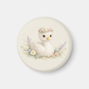 Elegant Baby Swan Wildflower Watercolor Stationery Magnet