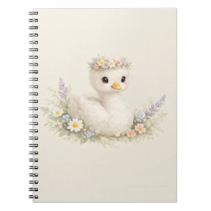 Elegant Baby Swan Wildflower Watercolor Stationery Notebook