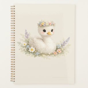 Elegant Baby Swan Wildflower Watercolor Stationery Planner