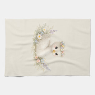 Elegant Baby Swan Wildflower Watercolor Stationery Tea Towel