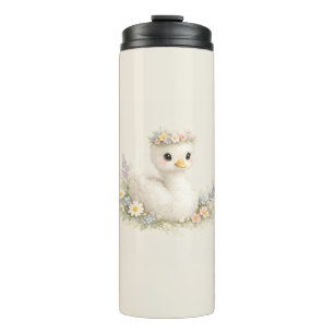 Elegant Baby Swan Wildflower Watercolor Stationery Thermal Tumbler