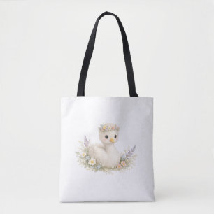 Elegant Baby Swan Wildflower Watercolor Stationery Tote Bag