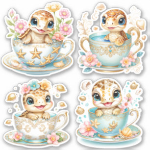 Elegant Baby Turtle in Teacup -  Floral Design
