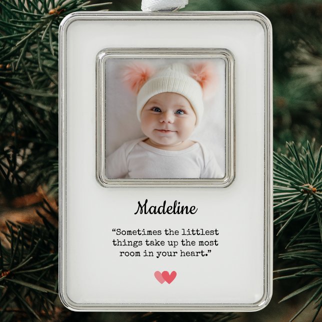 Elegant Baby's First Christmas  Photo Silver Plated Framed Ornament (Elegant Baby's First Christmas Photo Christmas Ornament)