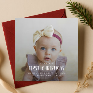Elegant Baby's First Christmas Red Photo Family Holiday Card