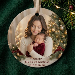 Elegant Baby's First Christmas with Mummy Photo Ornament