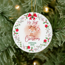 Elegant Baby's First Christmas with Name Ceramic Tree Decoration