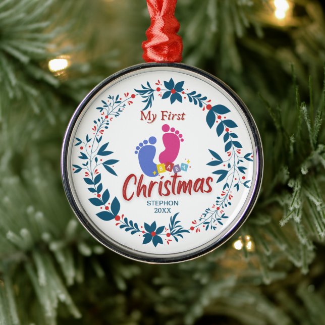 Elegant Baby's First Christmas with Name Metal Tree Decoration (Tree)