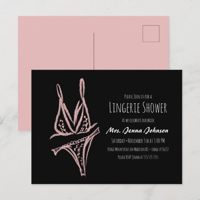 Elegant Bachelorette Lingerie Bridal Shower Pink  Postcard (Front/Back)
