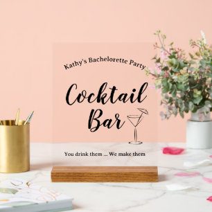 Elegant Bachelorette Party Cocktail Bar Acrylic Sign