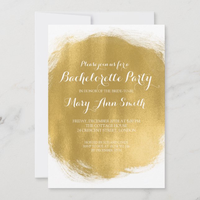 Elegant Bachelorette Party Gold Paint Look Invitation (Front)