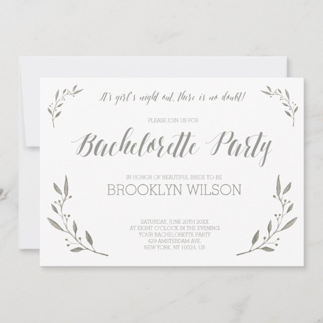 Elegant Bachelorette Party Invites Grey Floral (Front)