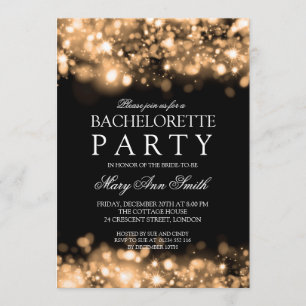 Elegant Bachelorette Party Sparkling Lights Gold Invitation